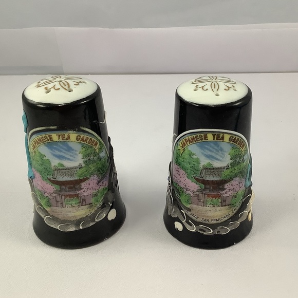 VTG Golden Gate Park Japanese Tea Garden Embossed Ceramic Salt/Pepper Shakers - Picture 9 of 9